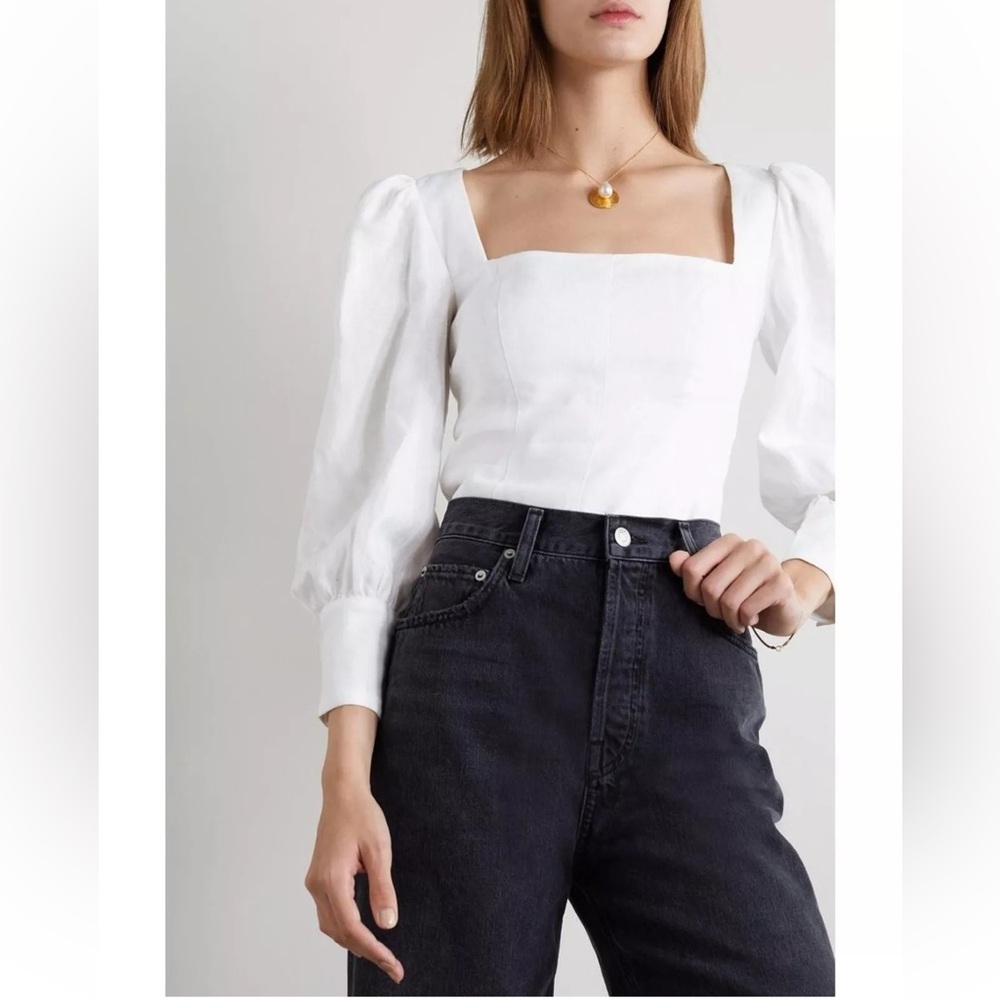 Reformation White Puff Sleeve Top
